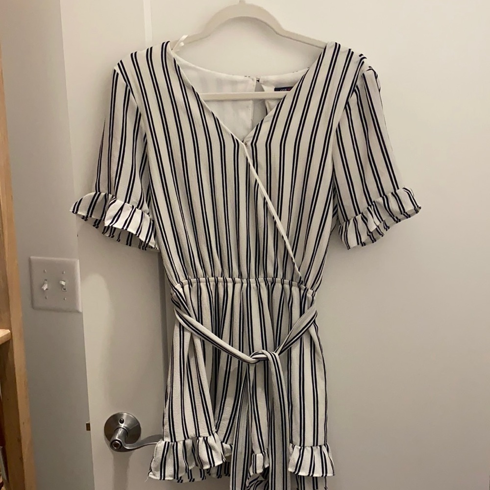One Love white and blank striped romper size large